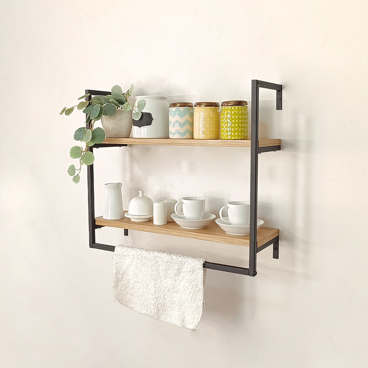 Repisa Biella Madera Natural y Negro 48x43cm con Dos Entrepaños - REPISAS | Bylmo