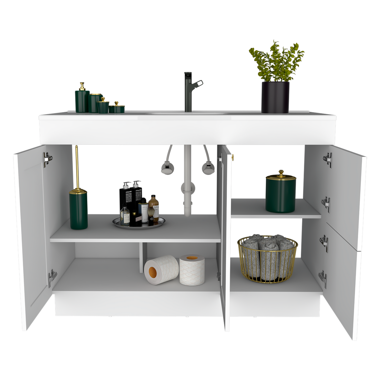 Mueble para Lavamanos Baluarte Blanco 121.9x86.3cm Individual con Lavamanos Empotrado y con Cuatro Puertas - MUEBLES PARA LAVAMANOS | Bylmo