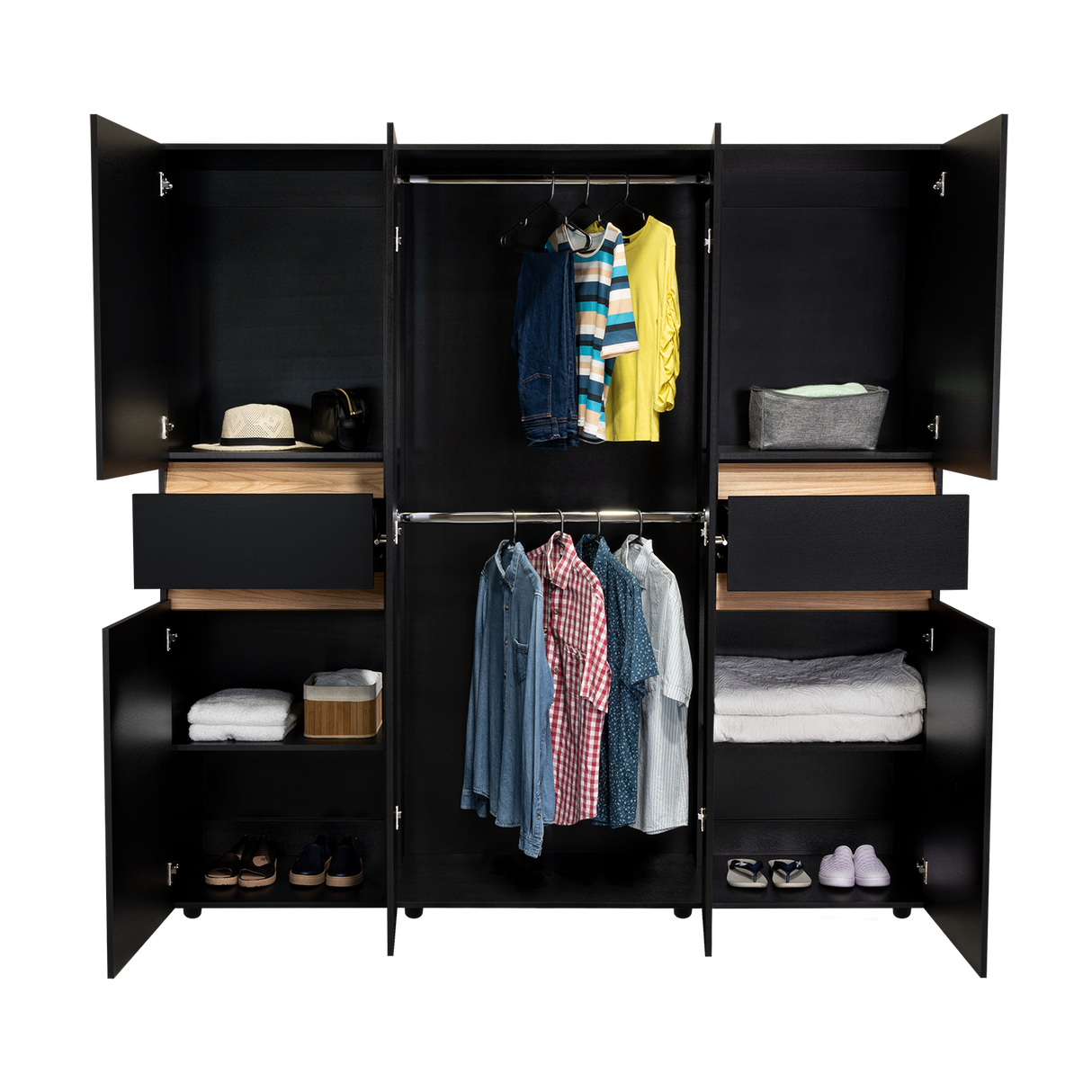Closet Berino Wengue Y Fresno Europeo 200x200cm con Dos Cajones y con Seis Puertas - CLOSETS | Bylmo
