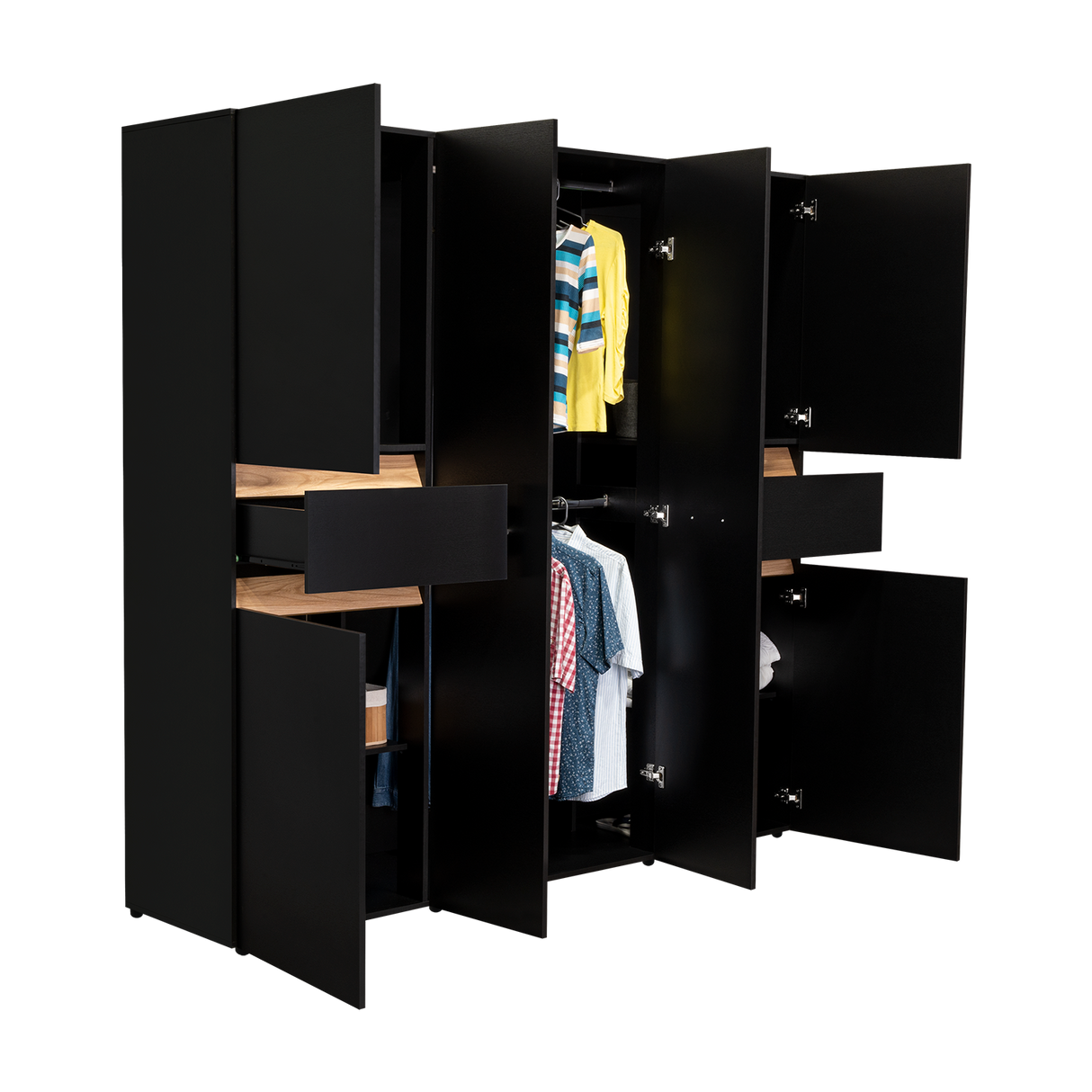 Closet Berino Wengue Y Fresno Europeo 200x200cm con Dos Cajones y con Seis Puertas - CLOSETS | Bylmo