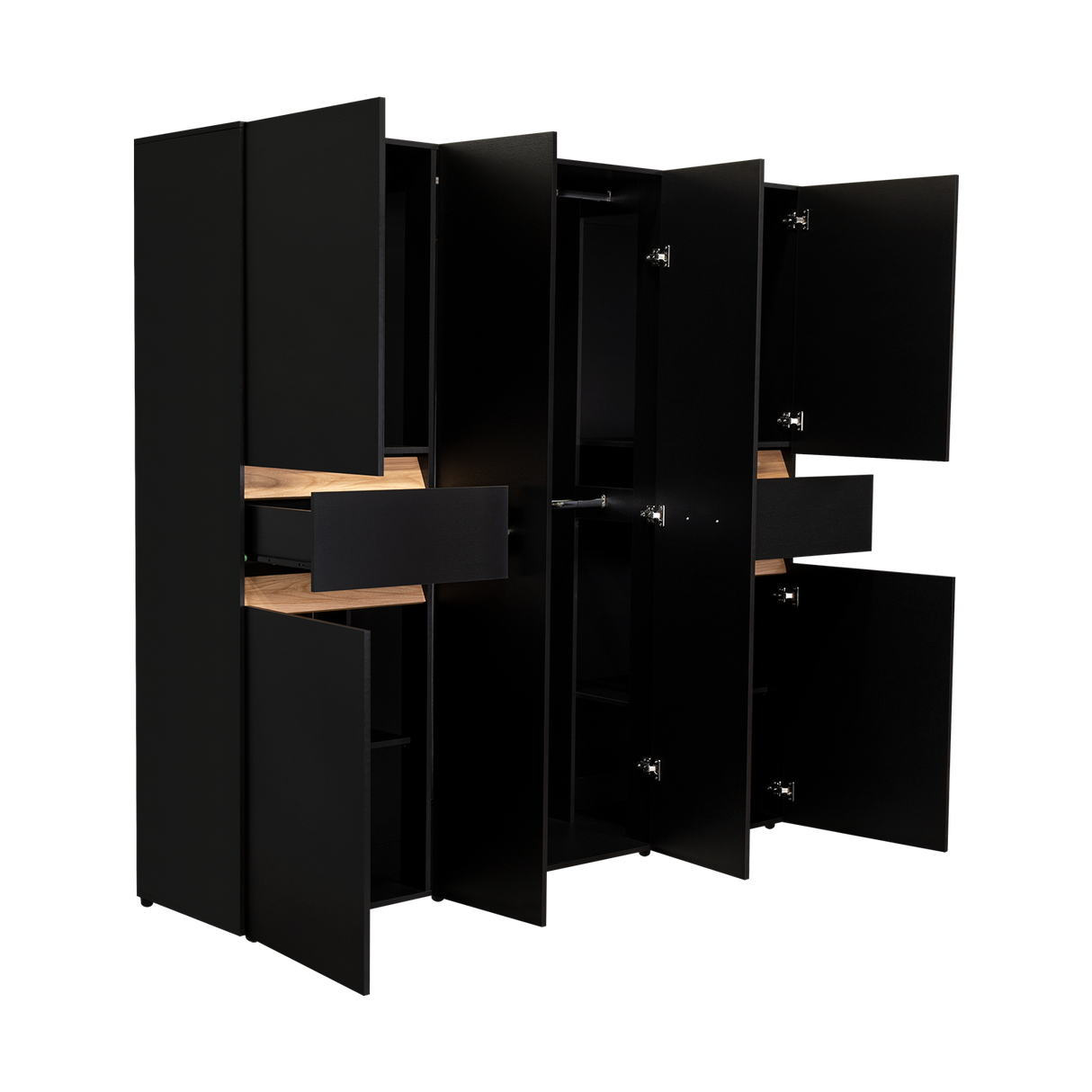 Closet Berino Wengue Y Fresno Europeo 200x200cm con Dos Cajones y con Seis Puertas - CLOSETS | Bylmo