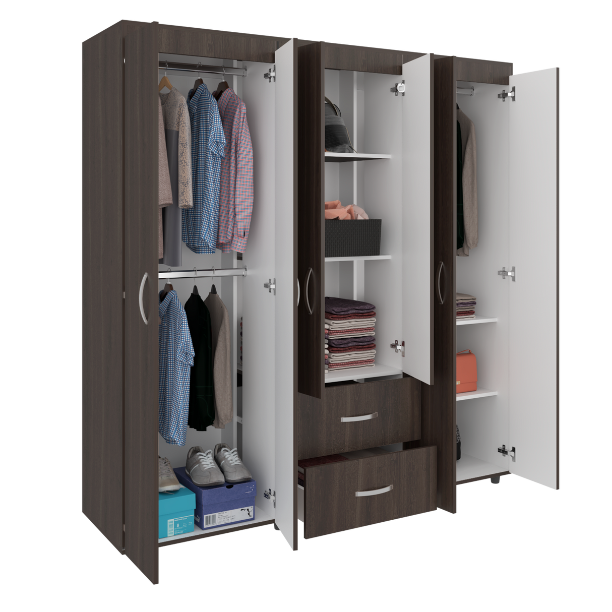 Closet Bariloche Milan Y Blanco 170.3x180cm con Dos Cajones y con Seis Puertas - CLOSETS | Bylmo