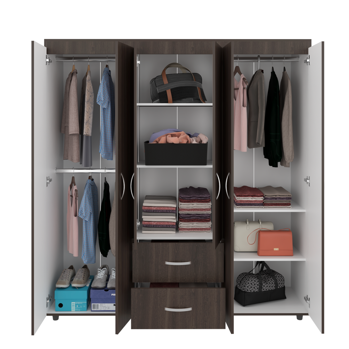 Closet Bariloche Milan Y Blanco 170.3x180cm con Dos Cajones y con Seis Puertas - CLOSETS | Bylmo