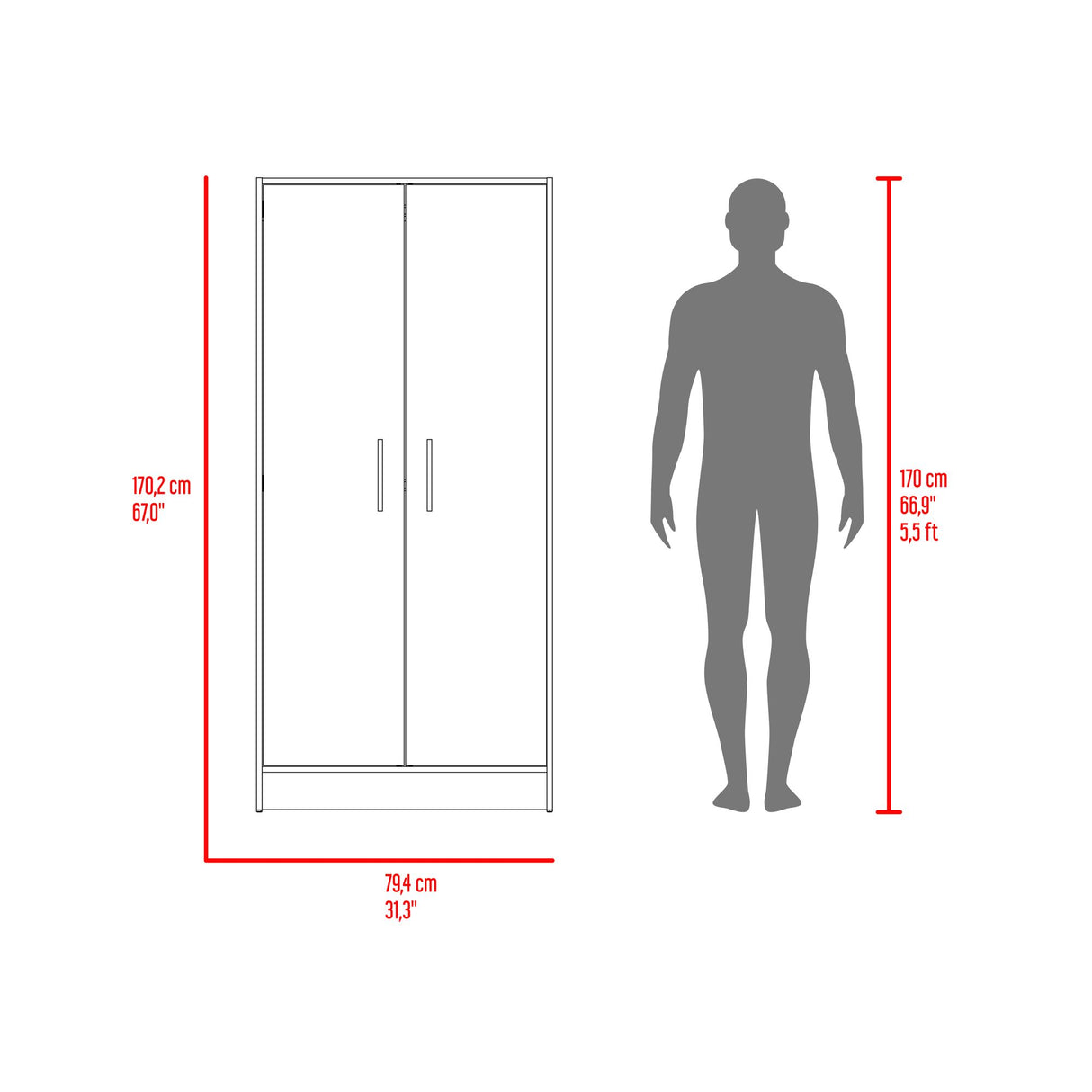 Combo Closet Francis Fresno Europeo Y Blanco 79.4x170.2cm con Cuatro Cajones y con Dos Puertas - CLOSETS | Bylmo