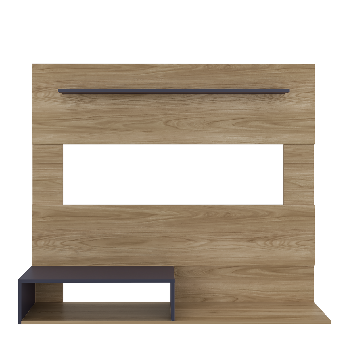 Panel de TV Beijing Fresno Europeo y Blanco 140x120cm Flotante para TV Hastas 55" Pulgadas con Dos Compartimientos y Ranuras para Cable - MUEBLES DE TV | Bylmo