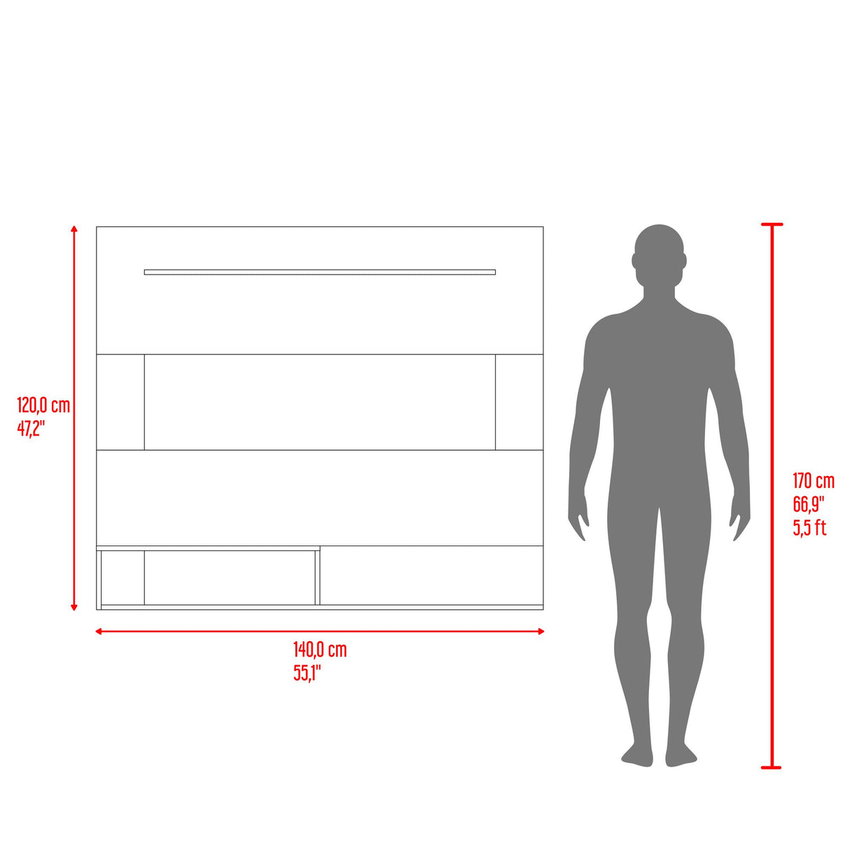 Panel de TV Beijing Fresno Europeo y Blanco 140x120cm Flotante para TV Hastas 55" Pulgadas con Dos Compartimientos y Ranuras para Cable - MUEBLES DE TV | Bylmo