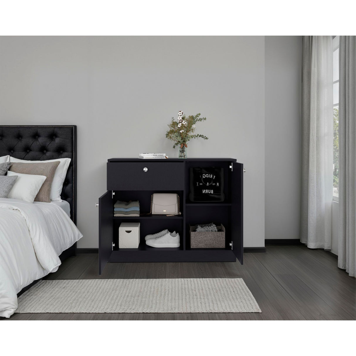 Cómoda Praga Wengue 100x80cm de Dos Hileras con Un Cajón - CAJONERAS Y COMODAS | Bylmo