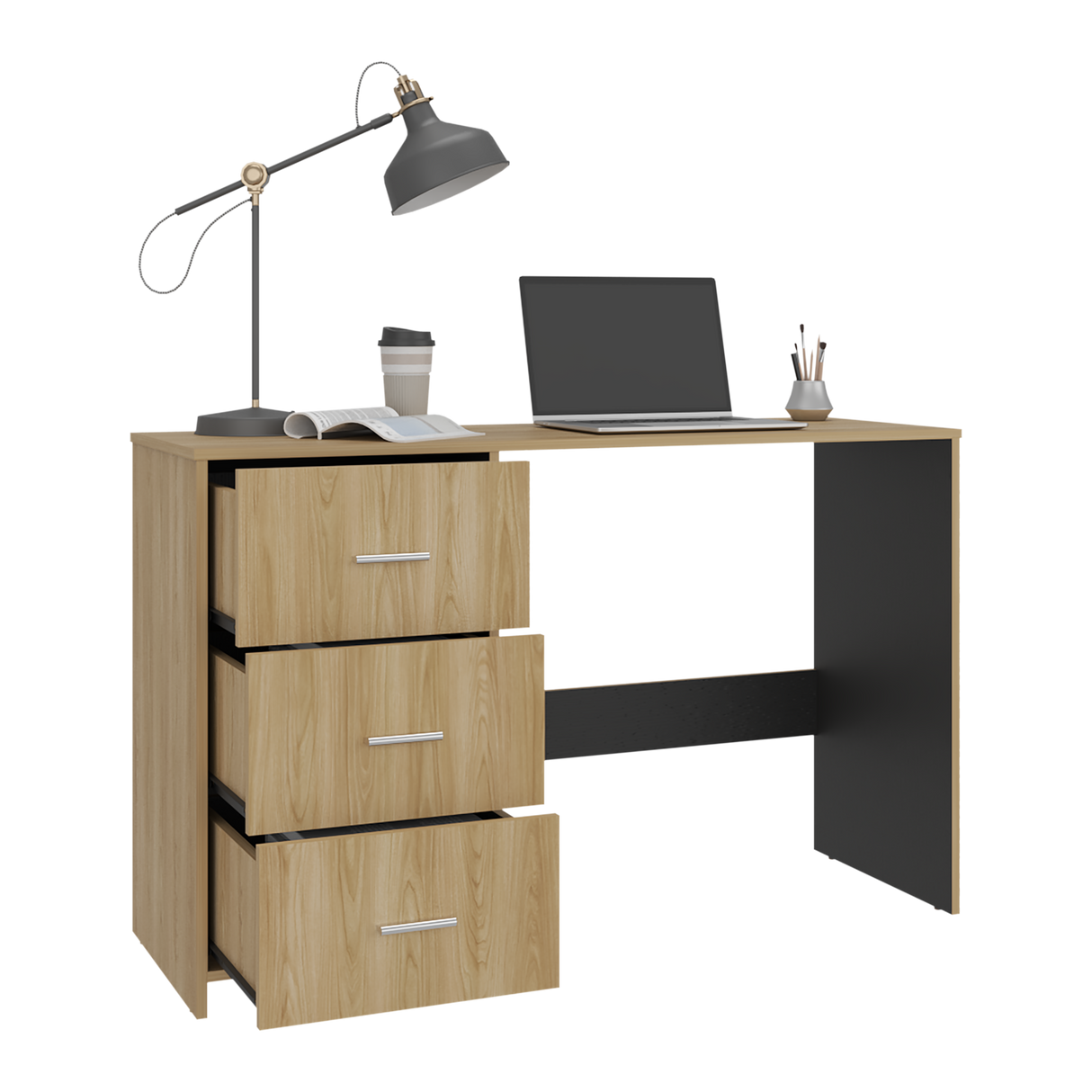 Escritorio Eco Wengue 120.8x76.2cm con Tres Cajones y con Archivador - ESCRITORIOS | Bylmo
