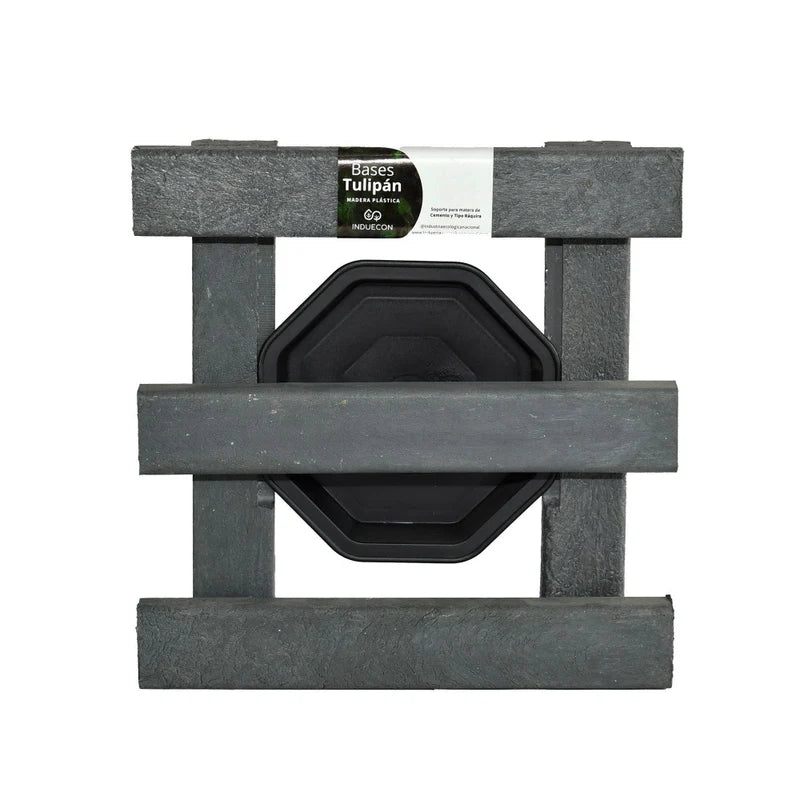 Base para Materas Livianas Exterior Tulipán Negro 28x10cm Cuadrado con Rodachines Apto Para Intemperie - BASES PARA MATERAS DE EXTERIOR | Bylmo