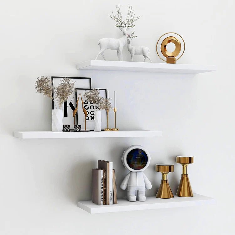 Set de 3 Repisas Blanco 14x50cm Rectangulares Flotantes - REPISAS | Bylmo
