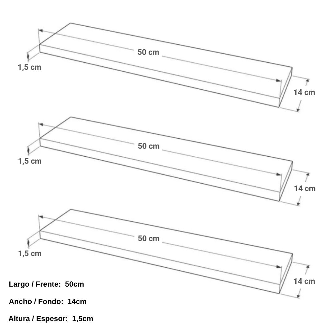 Set de 3 Repisas Amaretto 14x50cm Rectangulares Flotantes - REPISAS | Bylmo