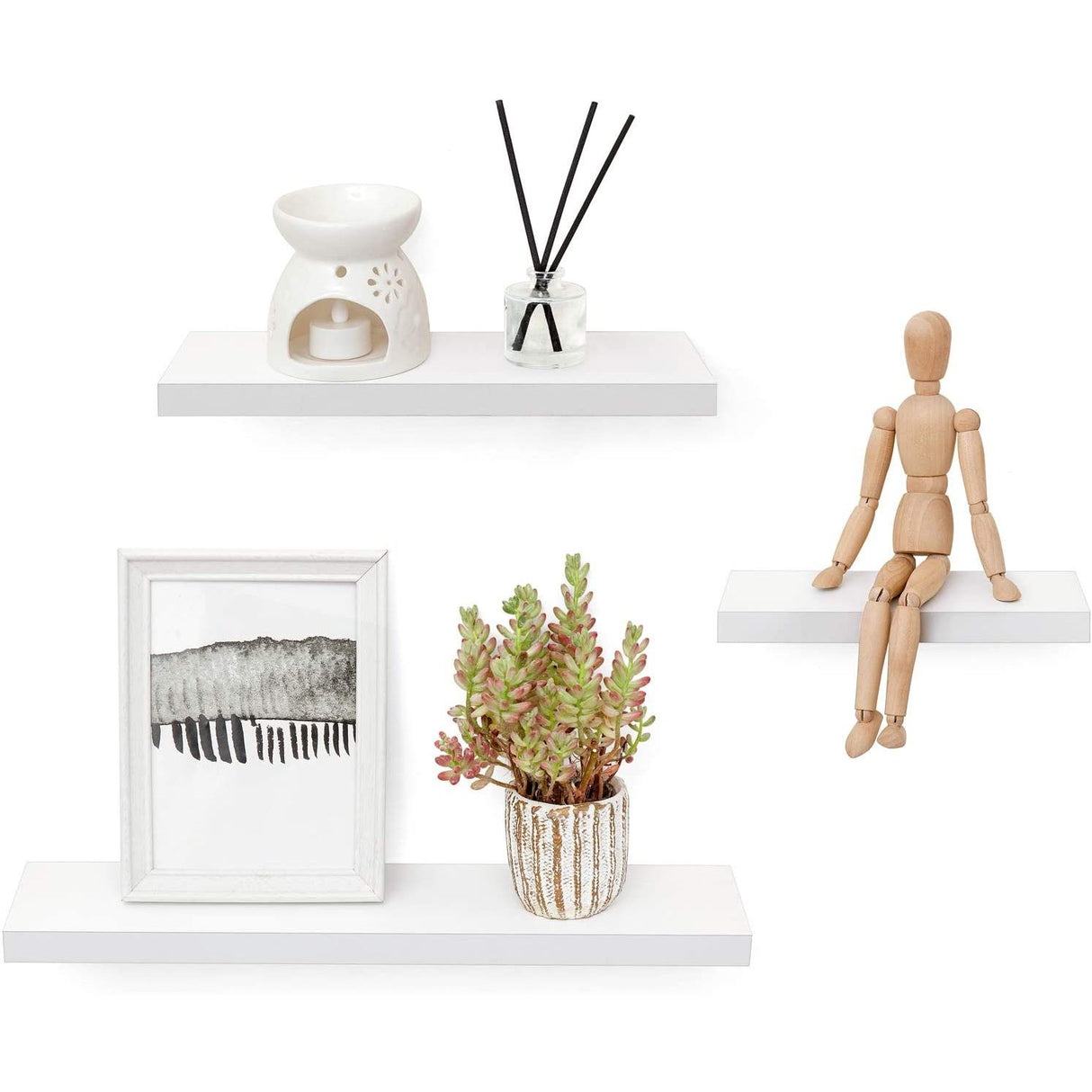 Set de 3 Repisas Blanco 14x50cm Minimalistas Rectangulares y Flotantes - REPISAS | Bylmo