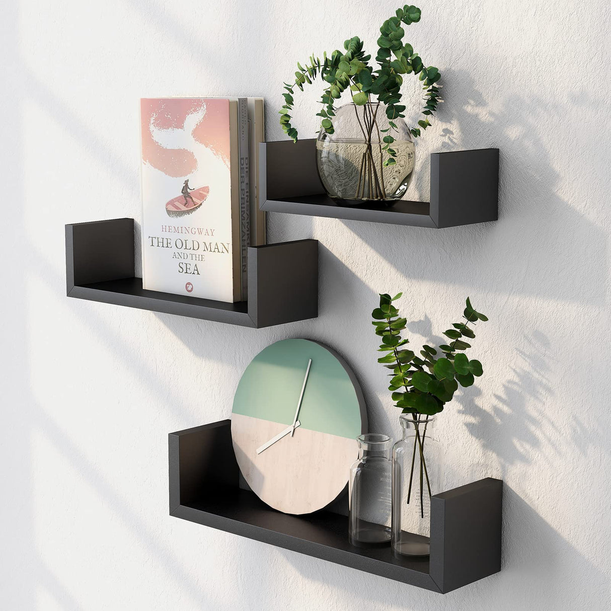 Set de 3 Repisas Wengue 14x50cm Tipo U Rectangulares Flotantes - REPISAS | Bylmo