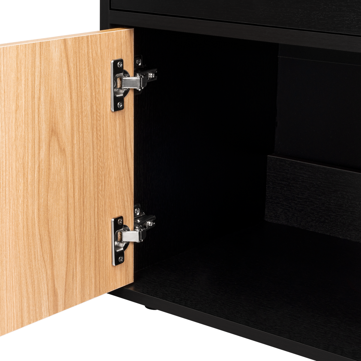 Mesa de Noche Grayson Wengue y Fresno 50x55cm con Un Cajón y con Dos Compartimientos - MESAS DE NOCHE | Bylmo