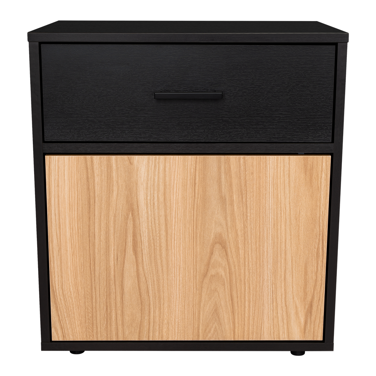 Mesa de Noche Grayson Wengue y Fresno 50x55cm con Un Cajón y con Dos Compartimientos - MESAS DE NOCHE | Bylmo