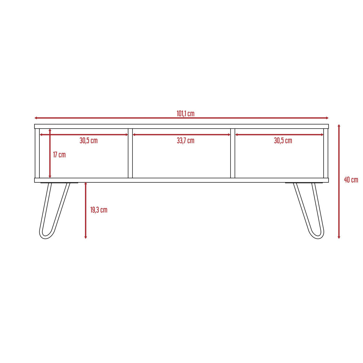 Mesa de Centro Vassel Duna 101x40cm Rectangular con Compartimiento y con Patas - MESAS DE CENTRO | Bylmo