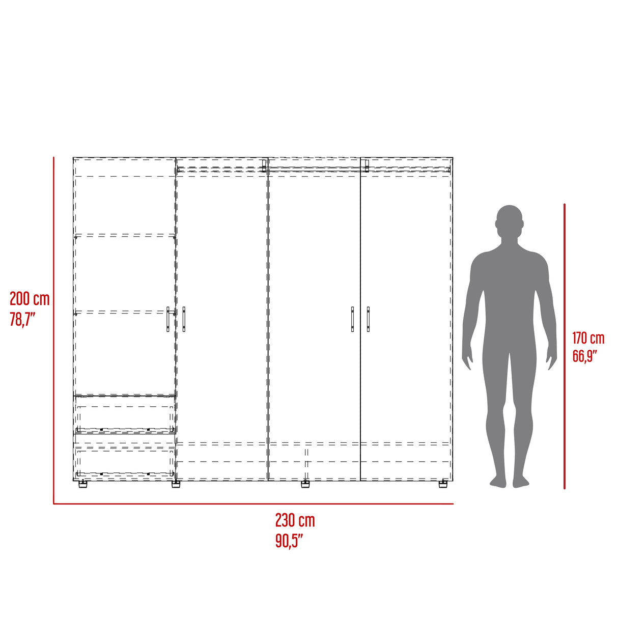 Closet Dassel Niebla y Blanco 230x200cm con Cuatro Puertas y con Dos Cajones - CLOSETS | Bylmo