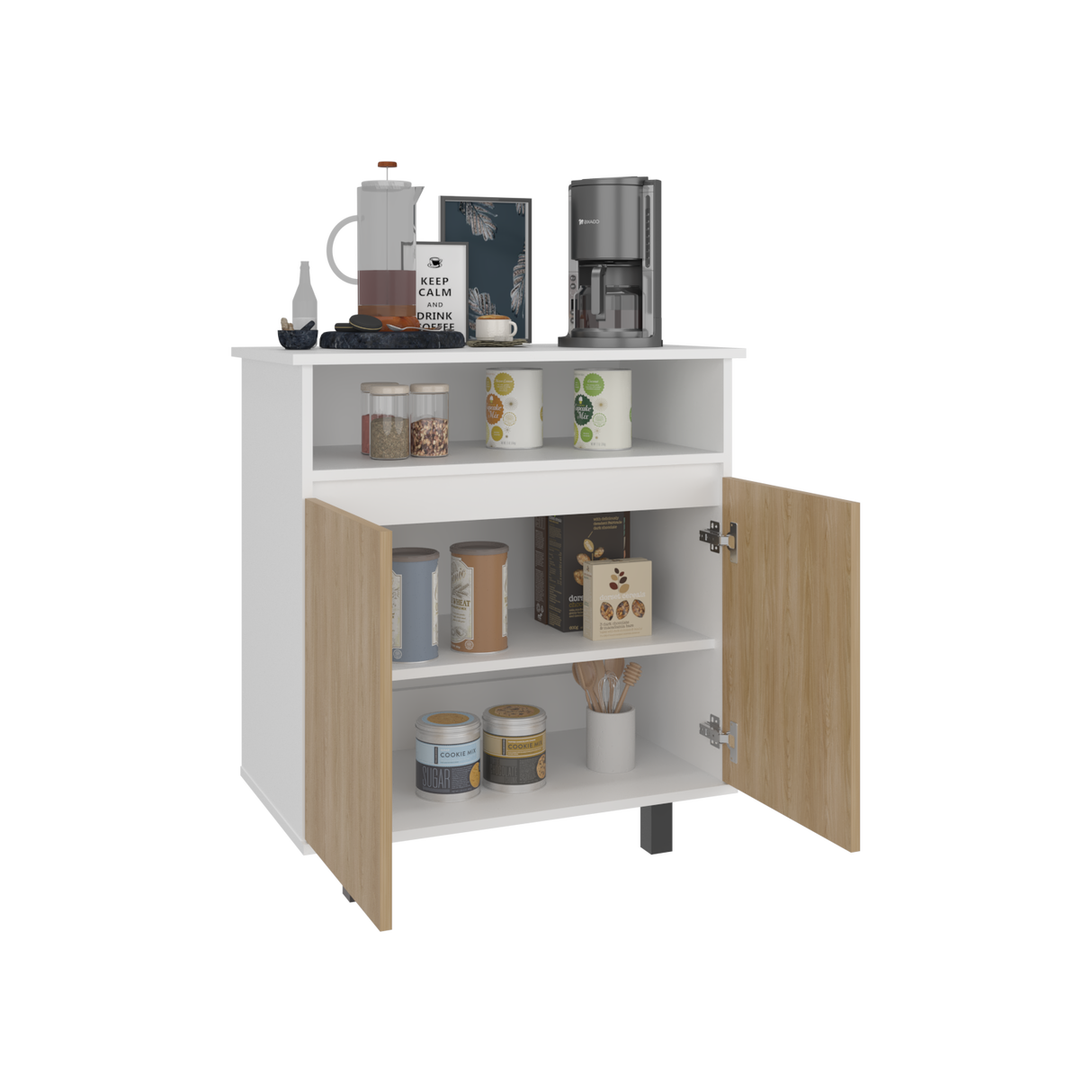 Mueble Auxiliar de Cocina Lona Blanco y Fresno Europeo 73x80.1cm con Tres Compartimientos - BARRAS Y MUEBLES AUXILIARES | Bylmo