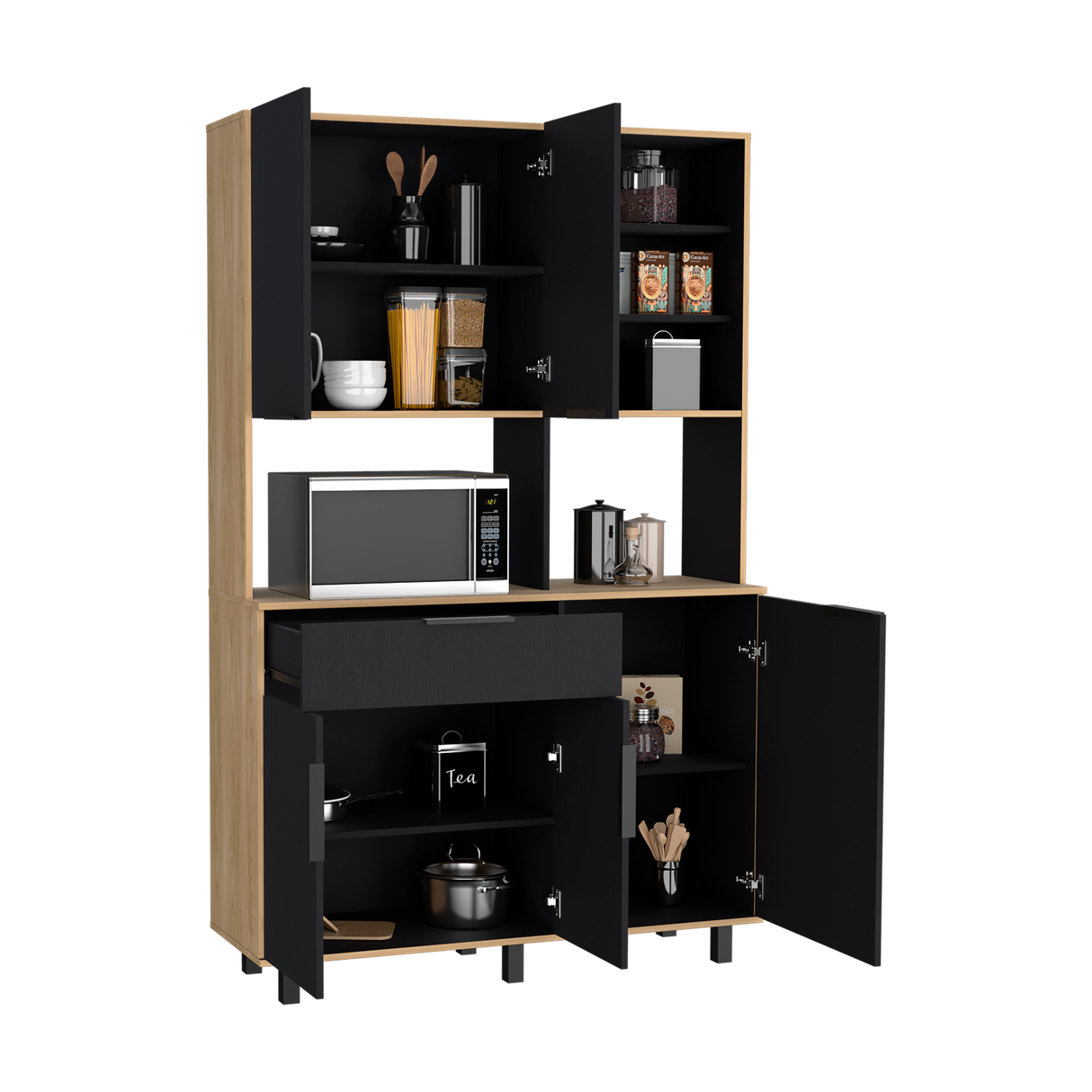 Alacena Oshawa Fresno Europeo y Wengue 125x197cm con Cinco Puertas y un Cajón - ALACENAS Y MUEBLES MICROONDAS | Bylmo