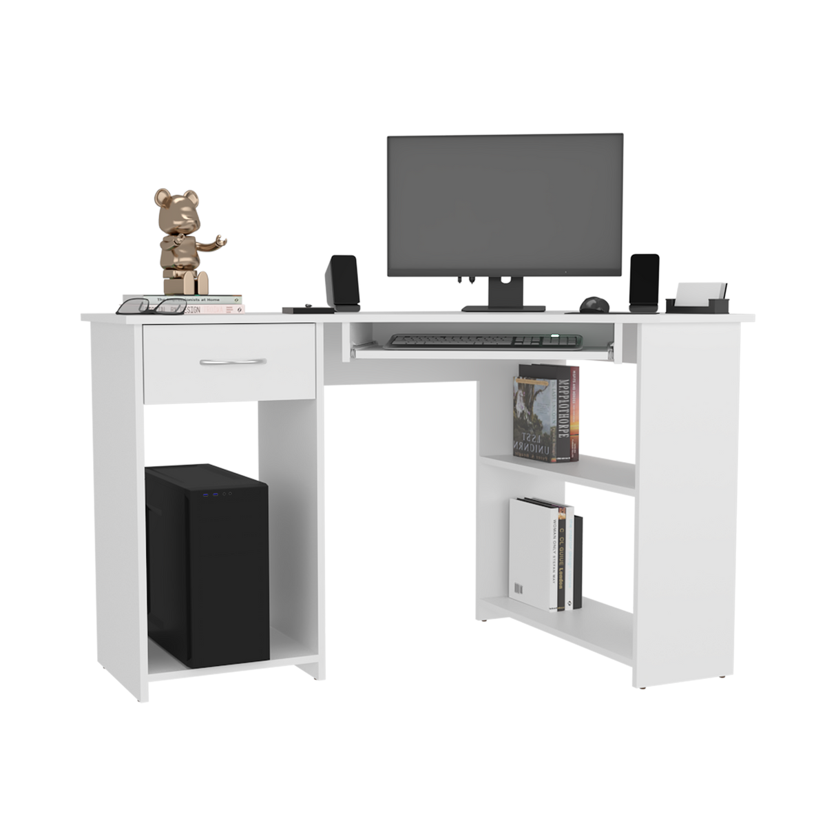 Escritorio Jasper Blanco 120x75cm con Un Cajón y con Organizador de Libros - ESCRITORIOS | Bylmo