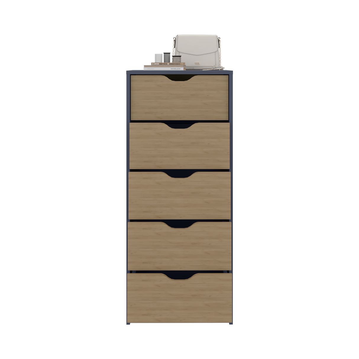 Cómoda Basilea Azul y Fresno 45x107.8cm de Cinco Hileras con Cinco Cajones - CAJONERAS Y COMODAS | Bylmo