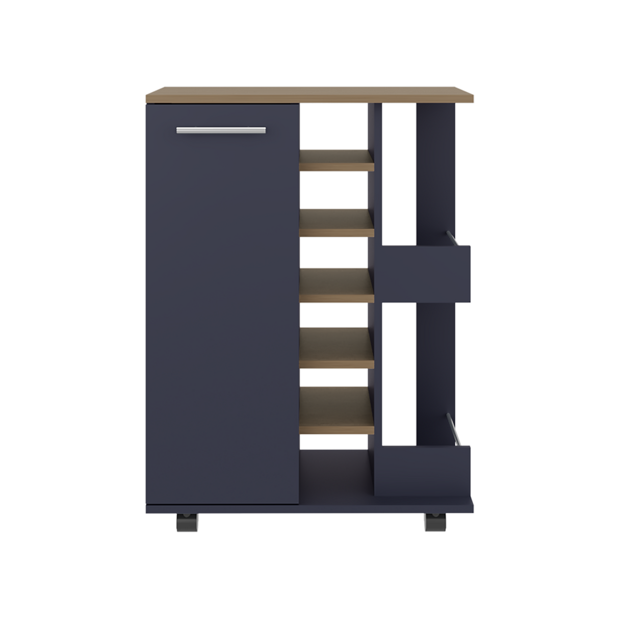 Bar Carro Azul y Fresno Europeo 60x81.5cm con Seis Compartimientos y Con Seis Portabotellas - BARES | Bylmo