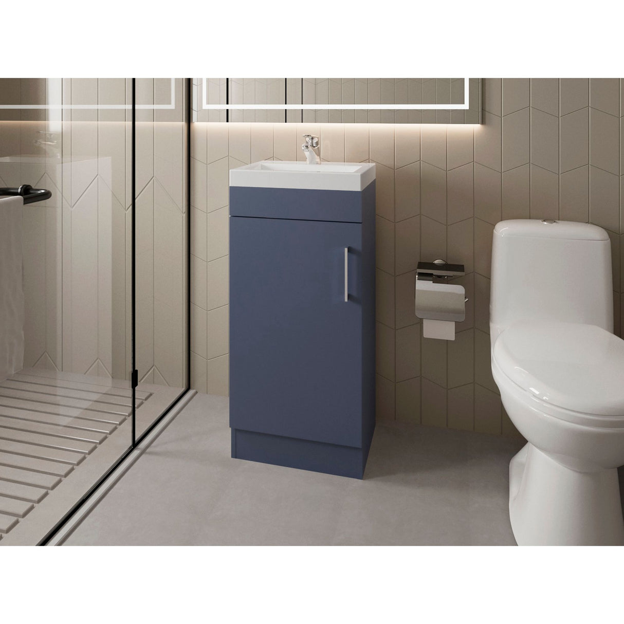 Mueble para Lavamanos Madrid Azul 40x88cm Individual con Lavamanos de Resina y con Una Puerta - MUEBLES PARA LAVAMANOS | Bylmo