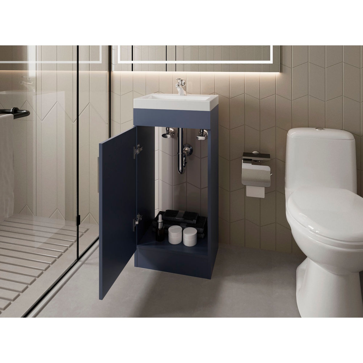 Mueble para Lavamanos Madrid Azul 40x88cm Individual con Lavamanos de Resina y con Una Puerta - MUEBLES PARA LAVAMANOS | Bylmo