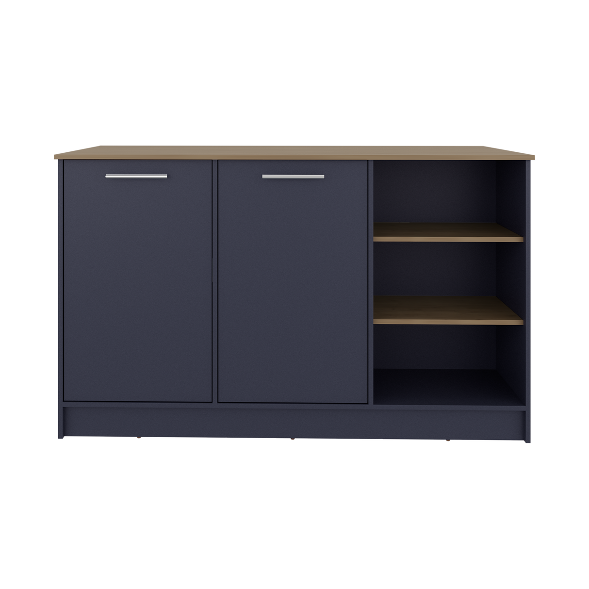 Isla de Cocina Ginger Azul y Fresno Europeo 150x90.6cm con Cuatro Entrepaños y con Siete Compartimientos - BARRAS Y MUEBLES AUXILIARES | Bylmo