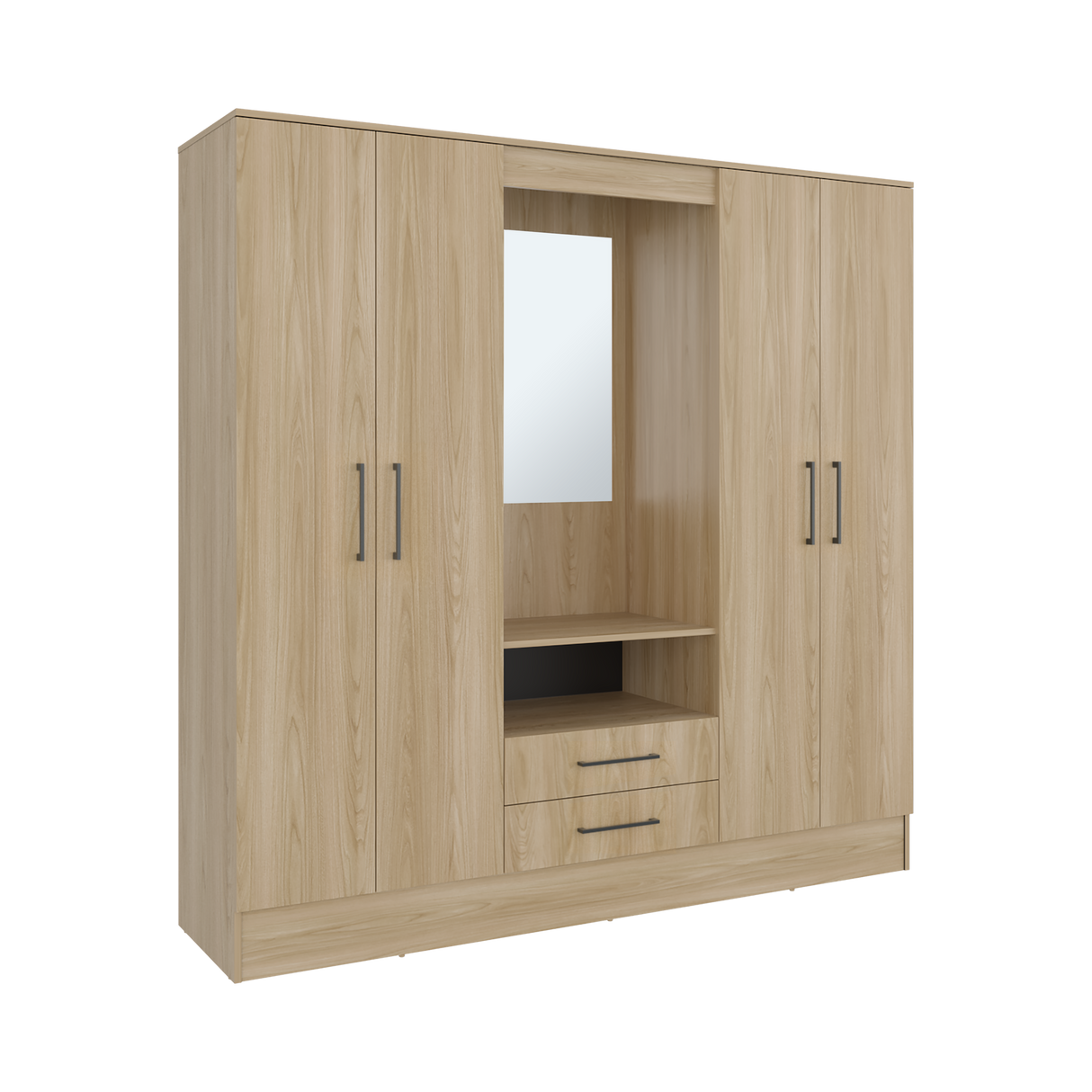 Closet Barmine Fresno Europeo y Wengue 180.2x180.6cm con Dos Cajones con Cuatro Puertas y con Espejo - CLOSETS | Bylmo