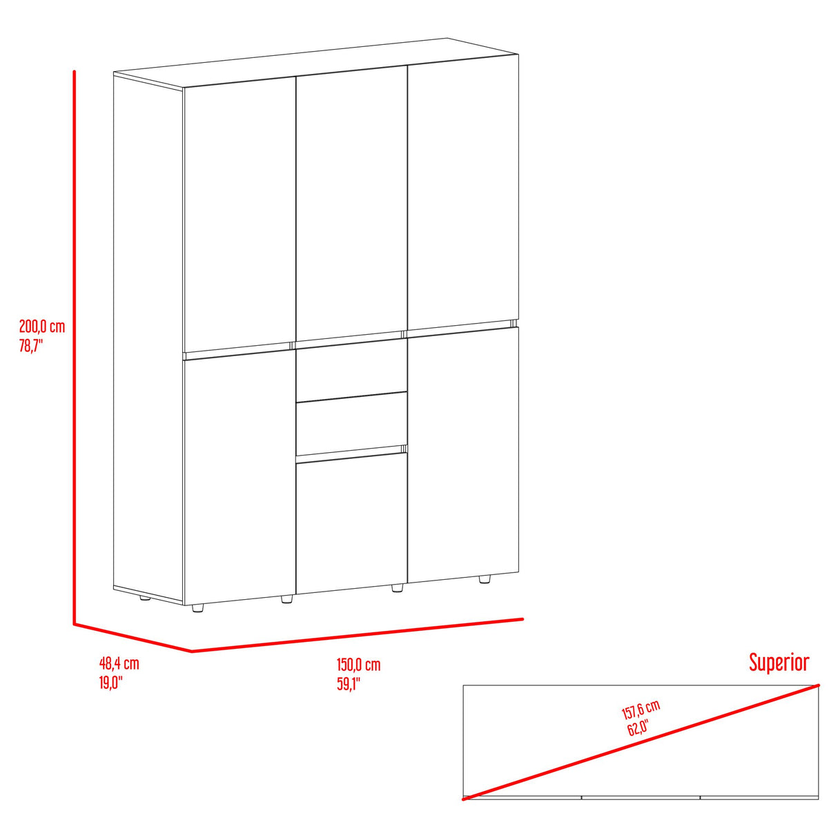 Closet Bea Gales y Blanco 150x200cm con Dos Cajones y con Seis Puertas - CLOSETS | Bylmo