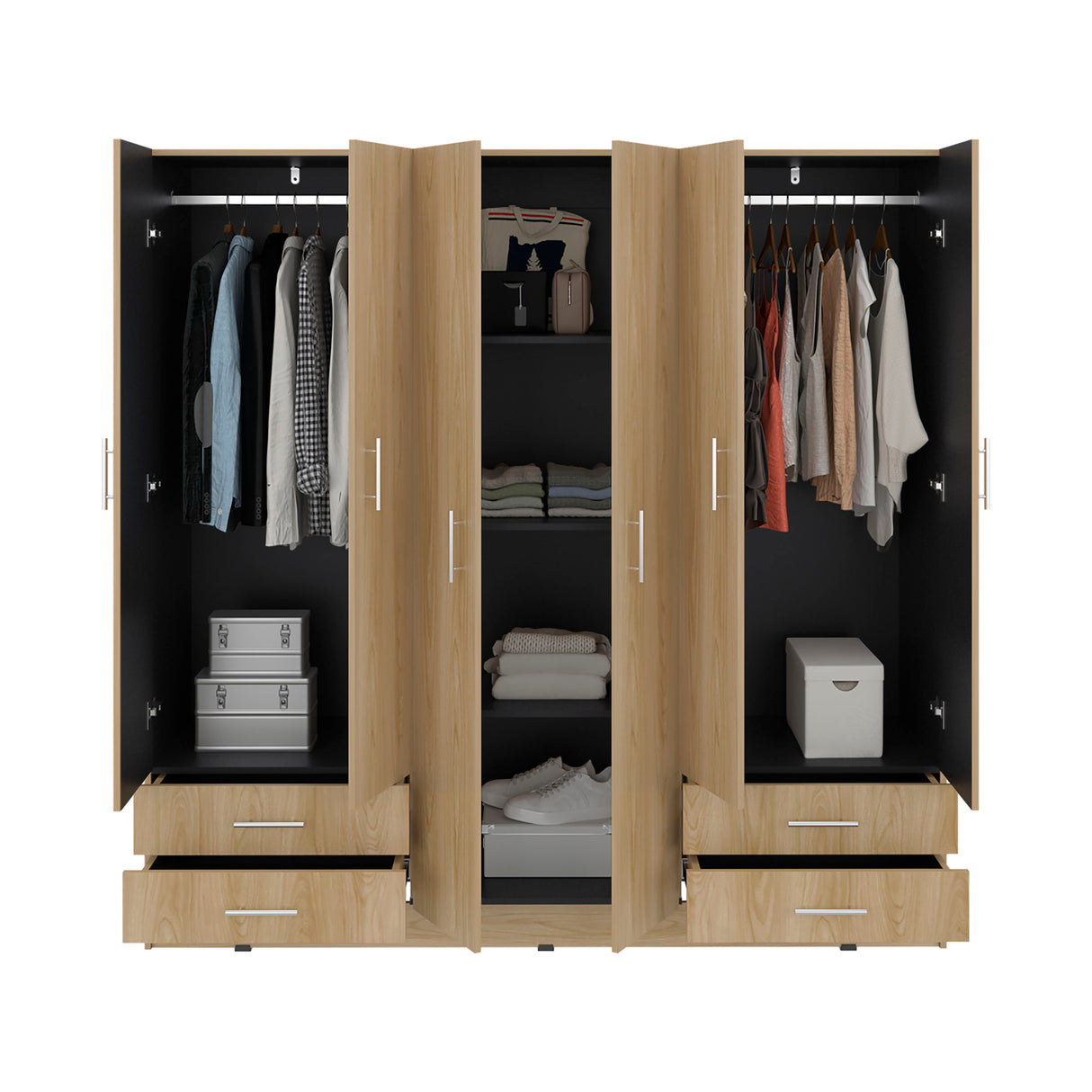 Closet Petunia Fresno y Wengue 180x180cm con Cuatro Cajones y Seis Puertas - CLOSETS | Bylmo