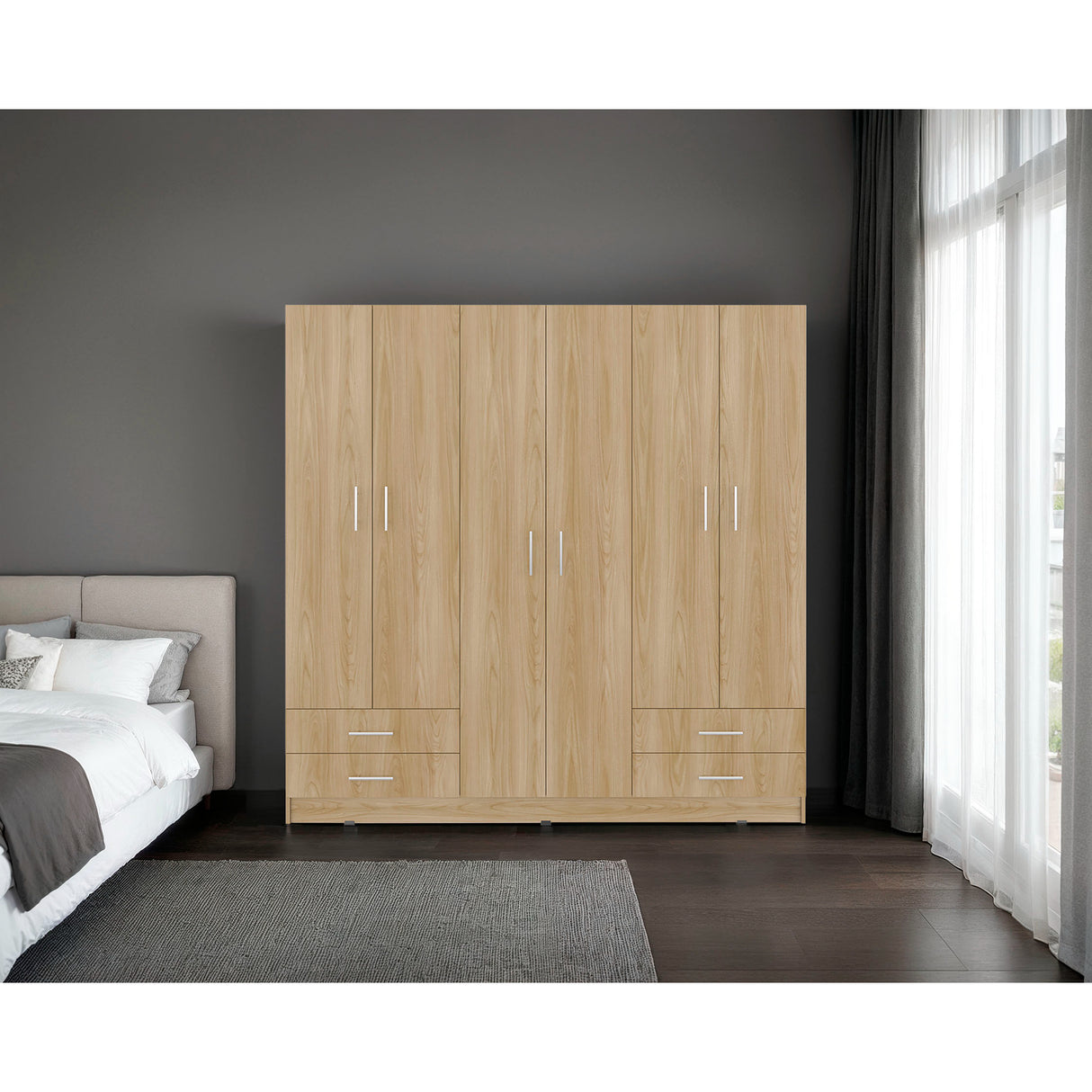 Closet Petunia Fresno y Wengue 180x180cm con Cuatro Cajones y Seis Puertas - CLOSETS | Bylmo