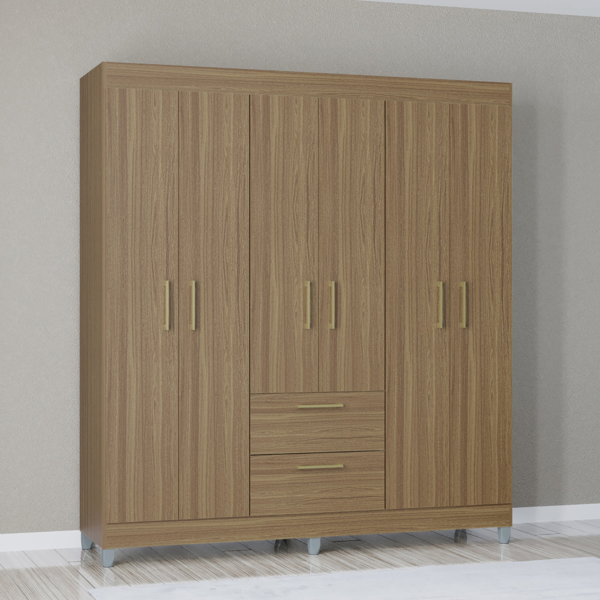 Closet Avila Castaño 164x190cm con Dos Cajones y con Seis Puertas