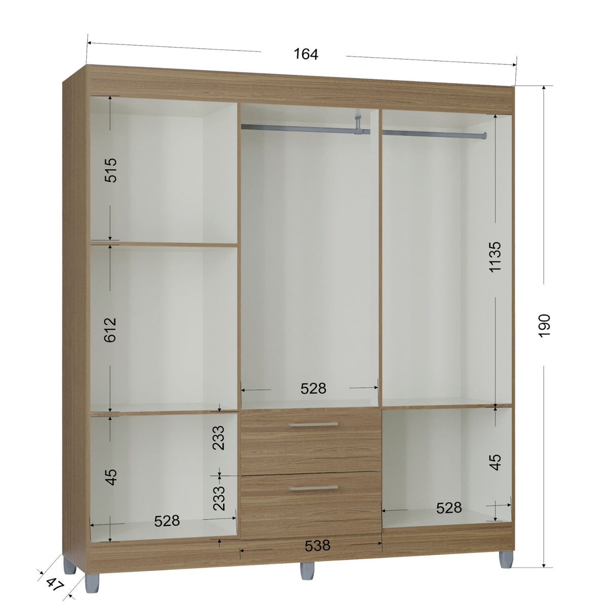 Closet Avila Castaño 164x190cm con Dos Cajones y con Seis Puertas