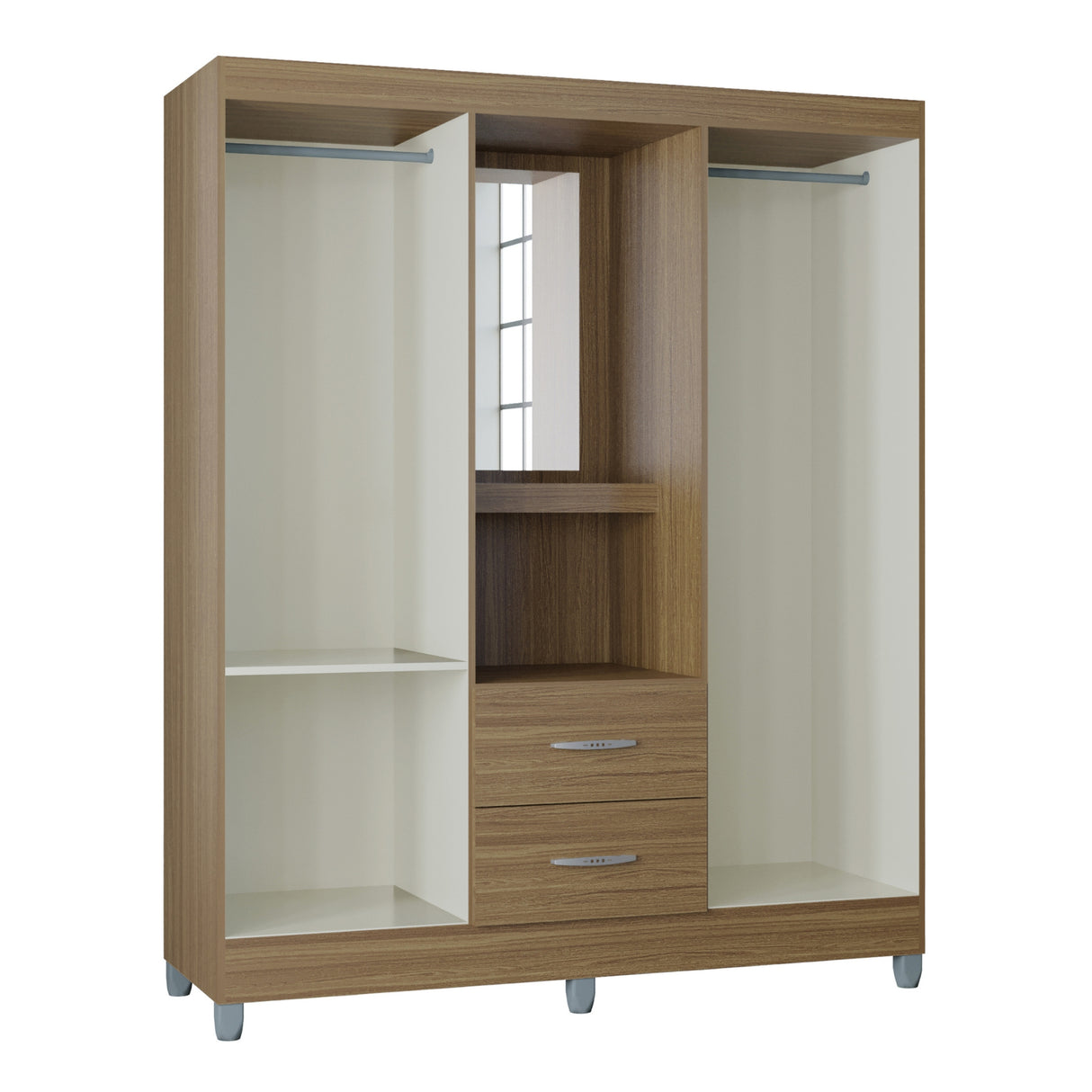 Closet Cordoba Castaño 148x181cm con Dos Cajones con Cuatro Puertas y con Espejo