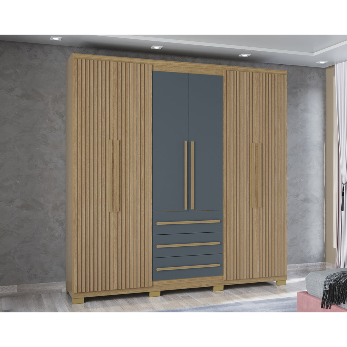 Closet Amazonia Castaño y Gris 210x212cm con Tres Cajones y con Seis Puertas
