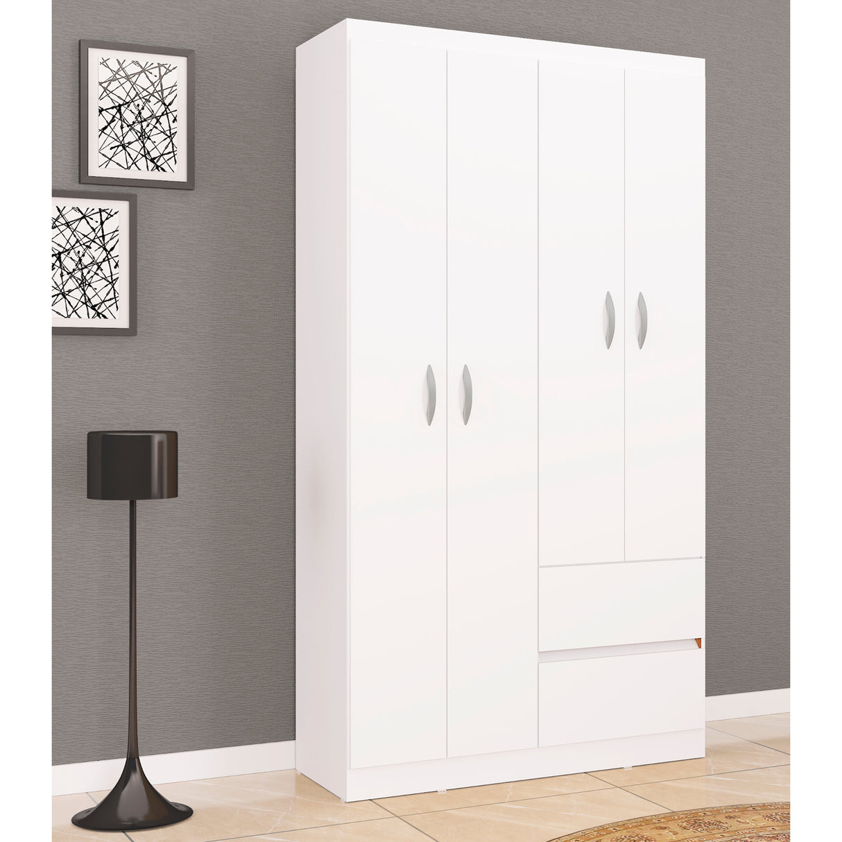 Closet Lisboa Blanco 99x183cm con Dos Cajones y con Cuatro Puertas - CLOSETS | Bylmo