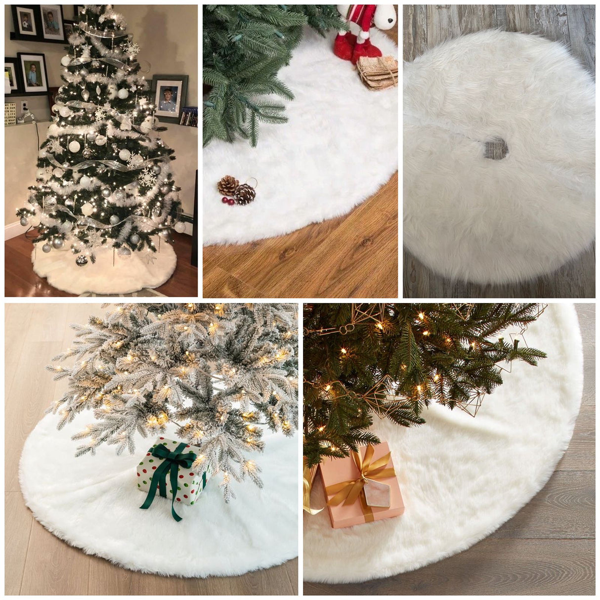 Tapete Pie de Árbol Blanco 80x80cm Circular Extrasuave Antideslizante para Navidad - TAPETES Y ALFOMBRAS | Bylmo