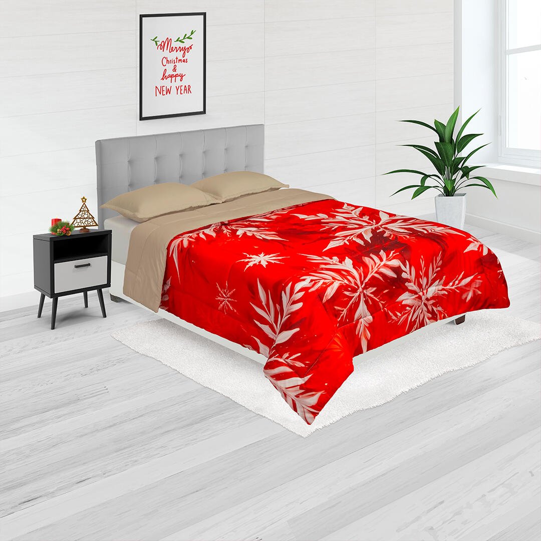 Cubrelecho Navideño Camel 140x190cm Doble Faz Acolchado para cama Doble 140 X 190 Cm de Hojas - TENDIDOS Y CUBRELECHOS | Bylmo