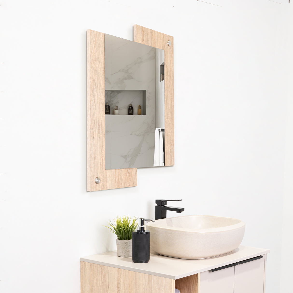 Espejo de Baño Paduk Madera Clara Natural 56x71cm Rectangular con Marco En Madera - ESPEJOS DE BANHO | Bylmo