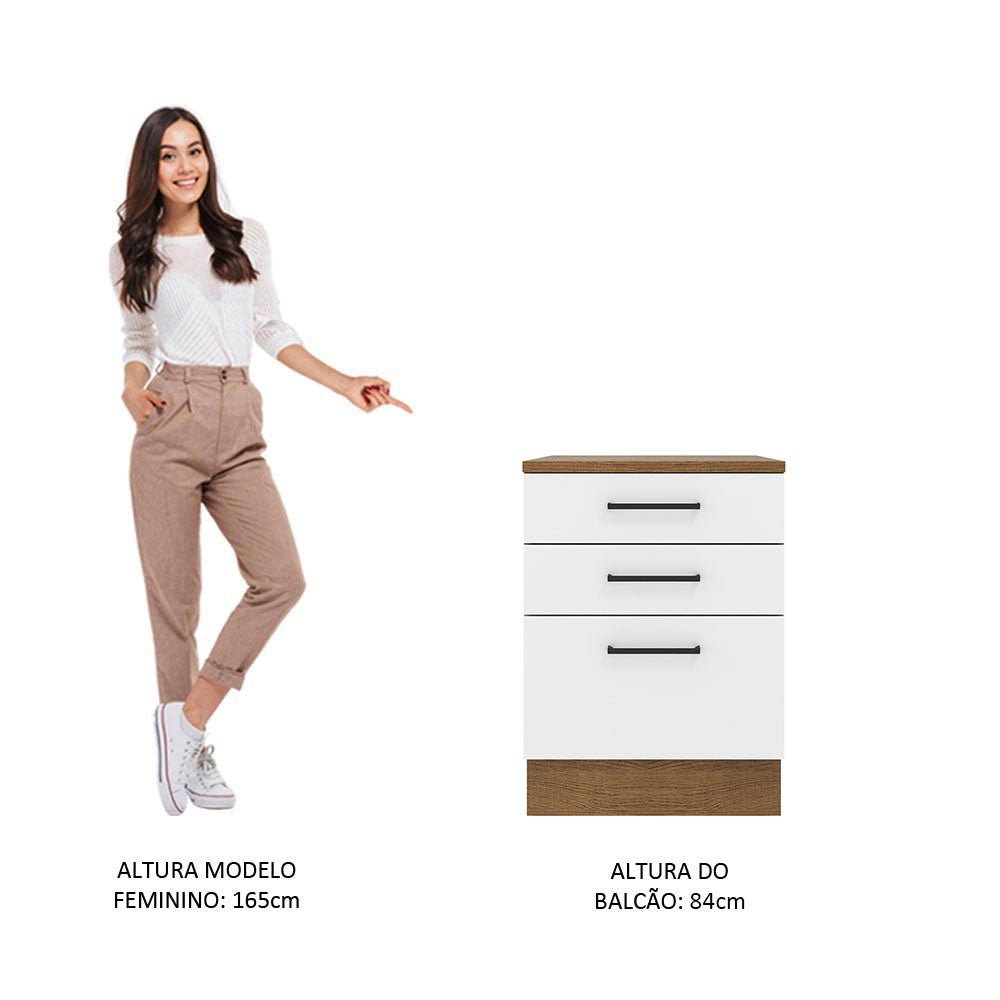 Mueble Inferior de Cocina Agata Marron y Blanco 60x84cm con Tres Cajones con Mesón de Madera y sin Estufa - MUEBLES INFERIORES DE COCINA | Bylmo