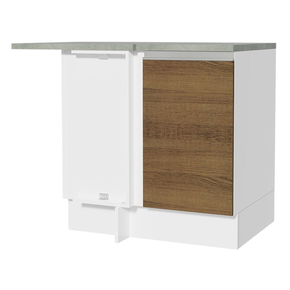 Mueble Inferior de Cocina Esquinero Glamy Blanco y Marron 94x84cm Sin Cajones con Mesón de Madera y sin Estufa - MUEBLES INFERIORES DE COCINA | Bylmo