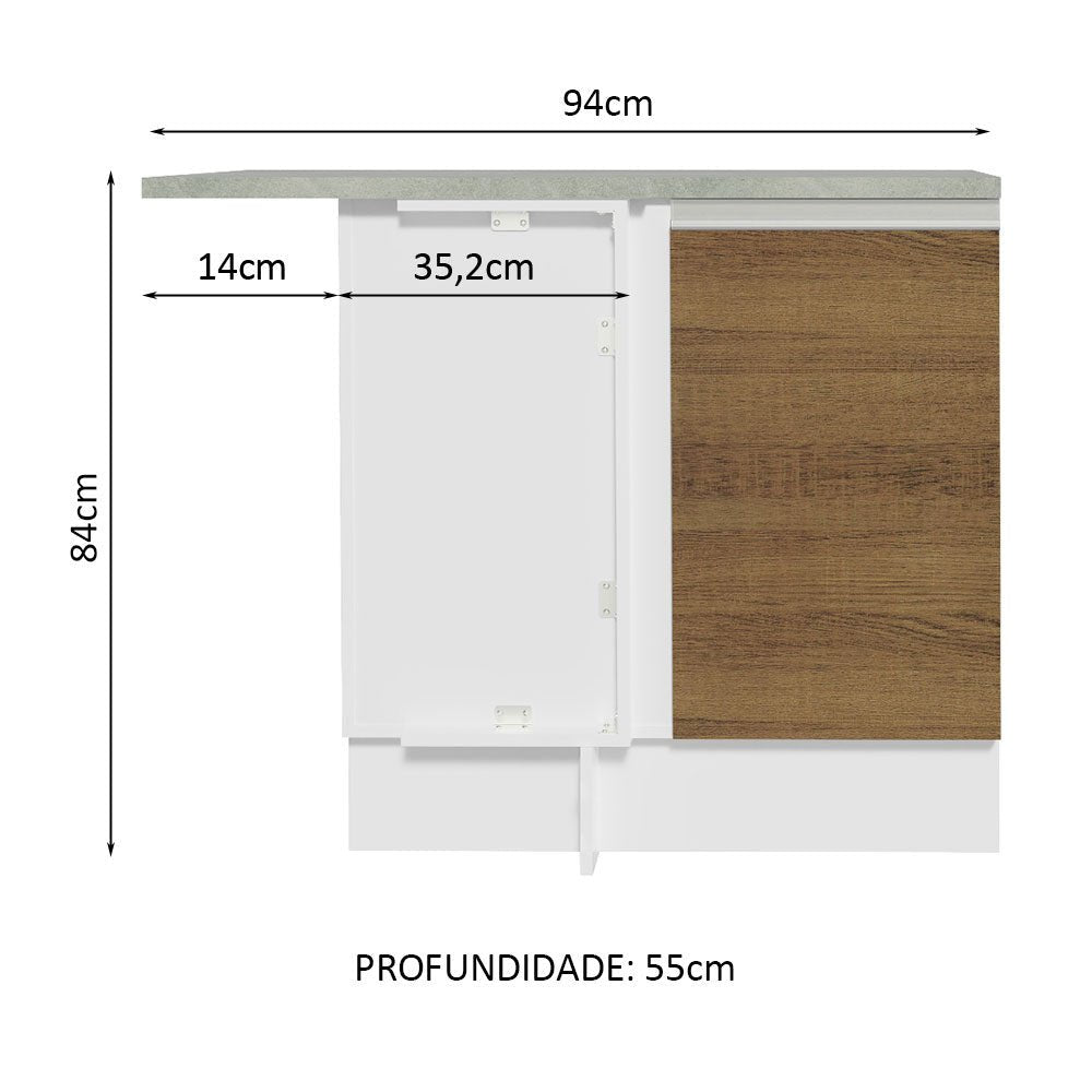 Mueble Inferior de Cocina Esquinero Glamy Blanco y Marron 94x84cm Sin Cajones con Mesón de Madera y sin Estufa - MUEBLES INFERIORES DE COCINA | Bylmo