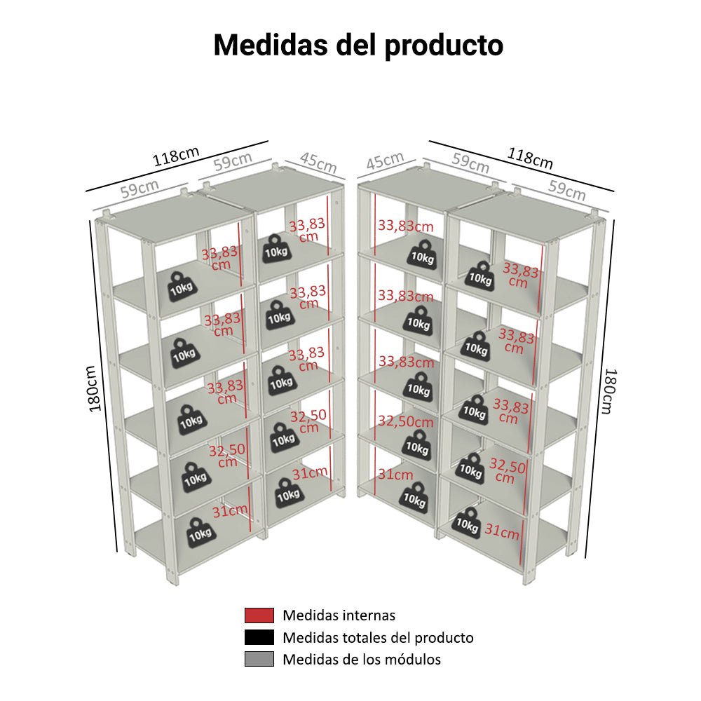 Set X 4 Muebles Organizadores de Despensa Esquinero Marron y Negro 236x180cm con Patas y con Veinte Repisas - ALACENAS Y MUEBLES MICROONDAS | Bylmo