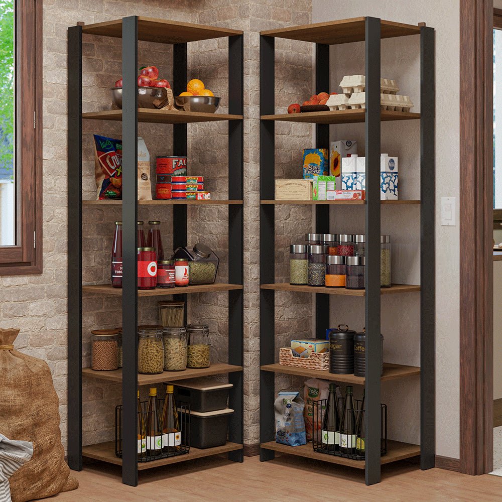 Set X 2 Muebles Organizadores de Despensa Esquinero Marron y Negro 118x180cm con Patas y con Diez Repisas - ALACENAS Y MUEBLES MICROONDAS | Bylmo