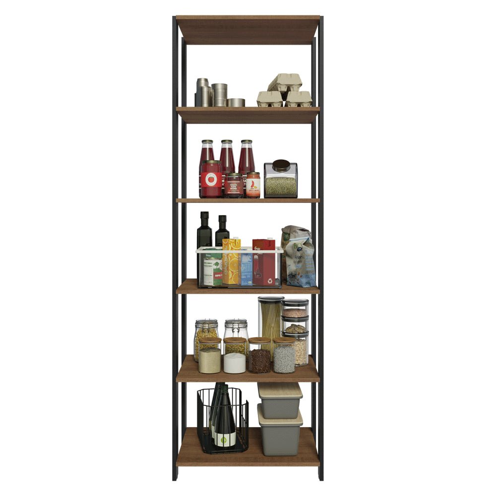 Mueble Organizador de Despensa Marron y Negro 59x180cm con Patas y con Cinco Repisas - ALACENAS Y MUEBLES MICROONDAS | Bylmo