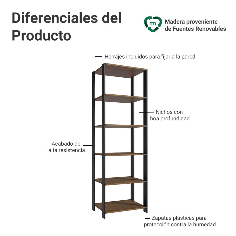 Mueble Organizador de Despensa Marron y Negro 59x180cm con Patas y con Cinco Repisas - ALACENAS Y MUEBLES MICROONDAS | Bylmo