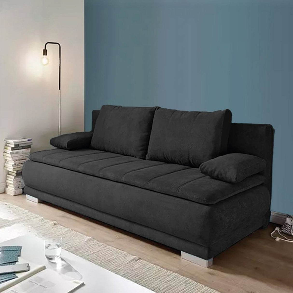 Sofá Cama Mikassa Negro 190x80cm Microfibra de Un Puesto Reclinable - SOFAS Y POLTRONAS | Bylmo