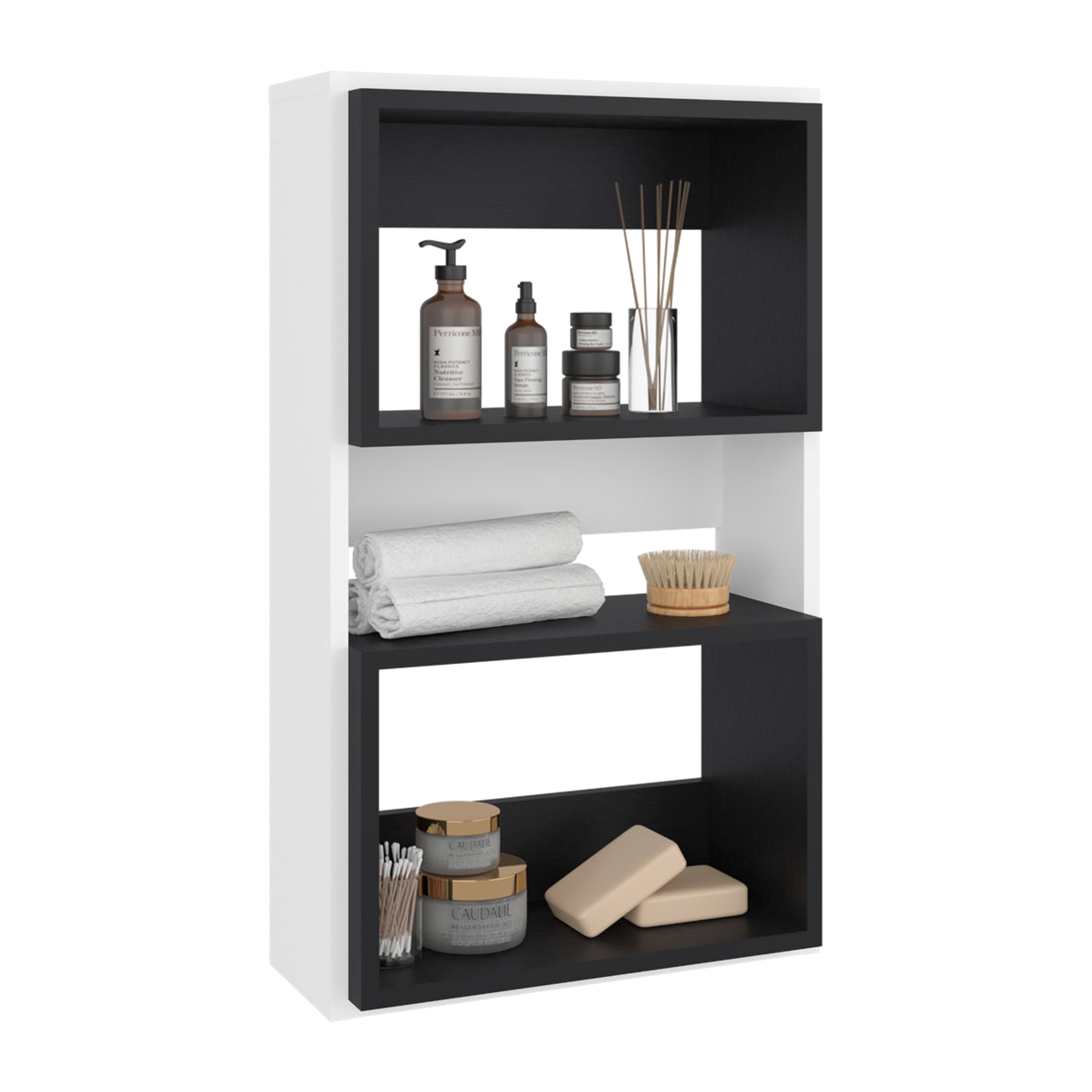 Ahorrador de Espacio Eco Blanco y Wengue 45x75.3cm Flotante con Dos Entrepaños - OTROS MUEBLES PARA BANHO | Bylmo